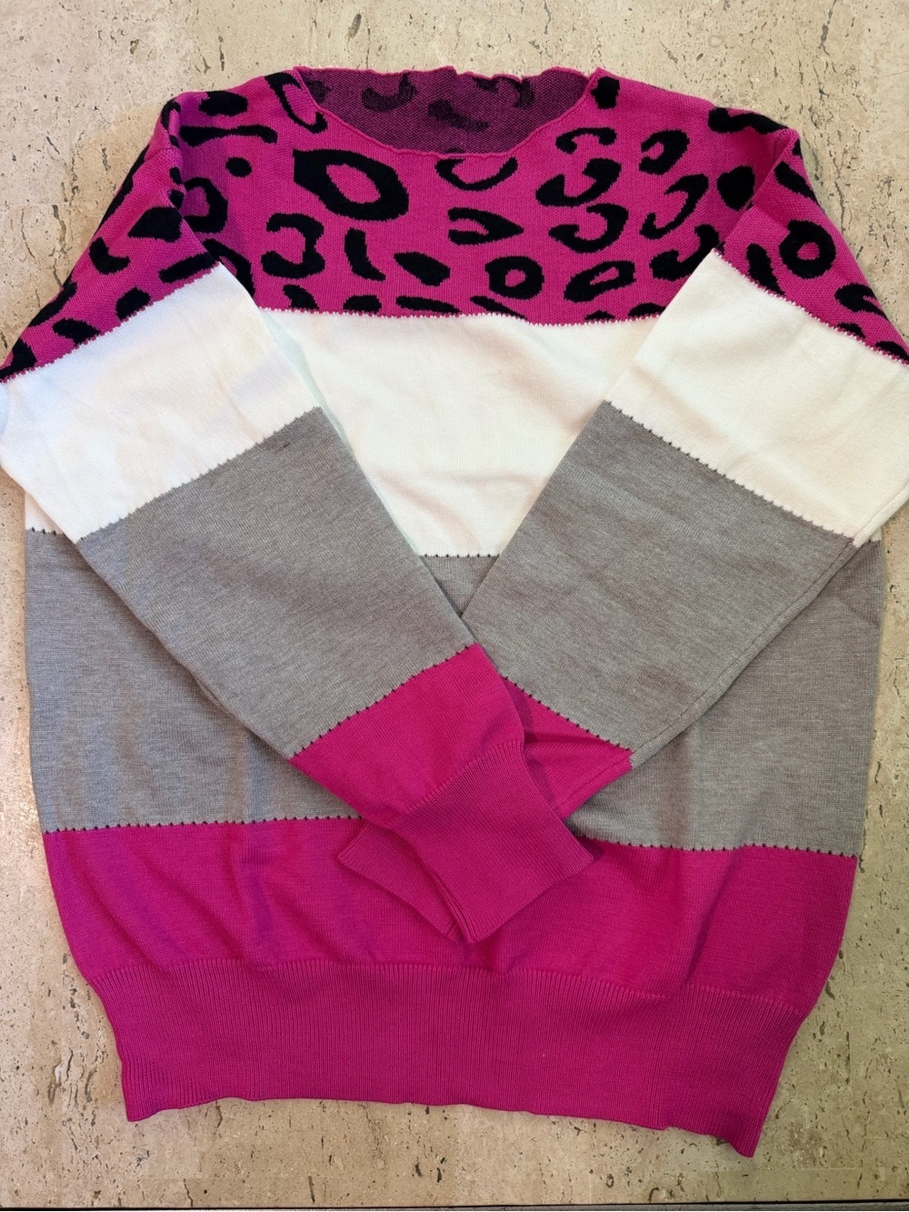 Women’s Leopard Print Color Block Pullover Sweater Size Large
